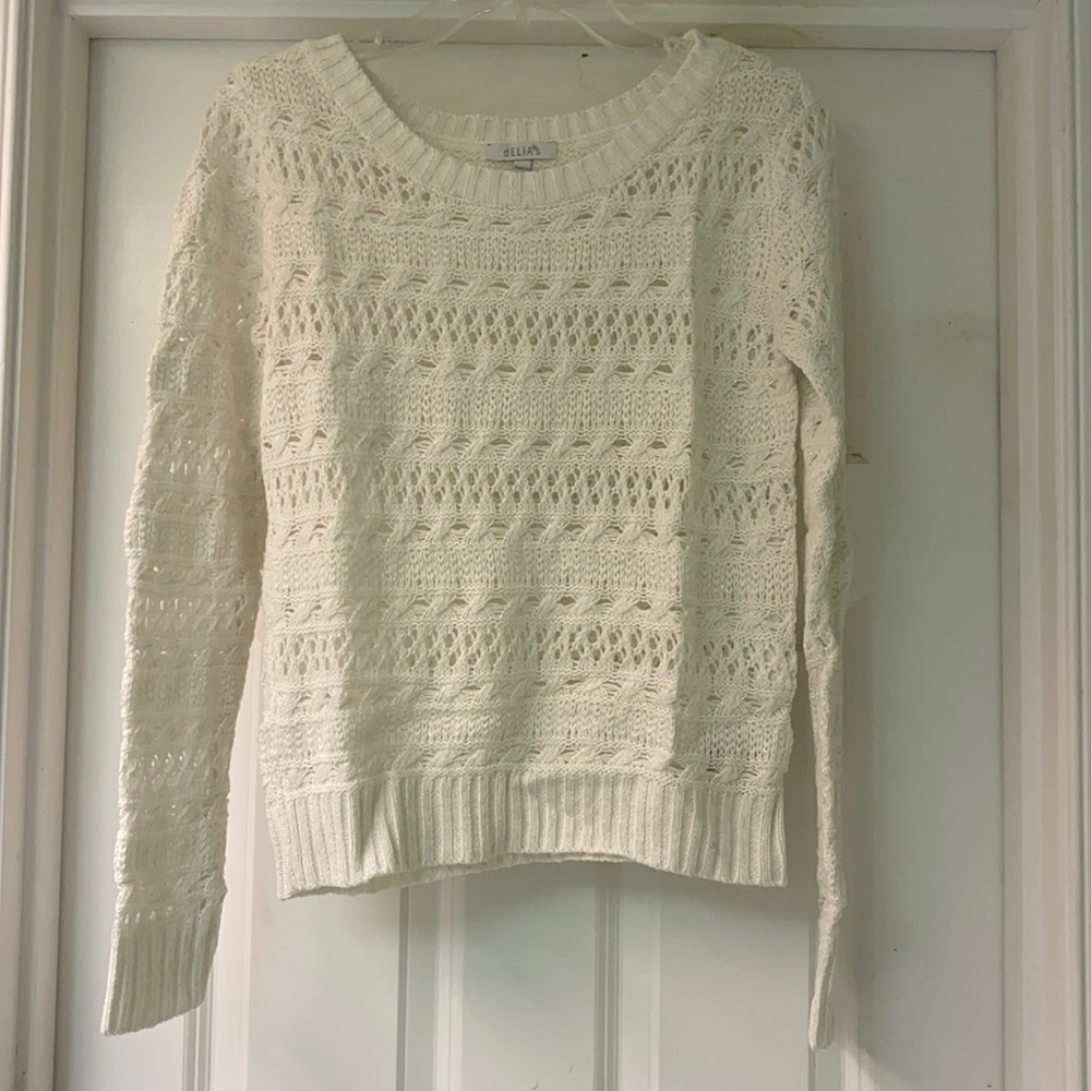 Delia’s white open weave glitter sweater